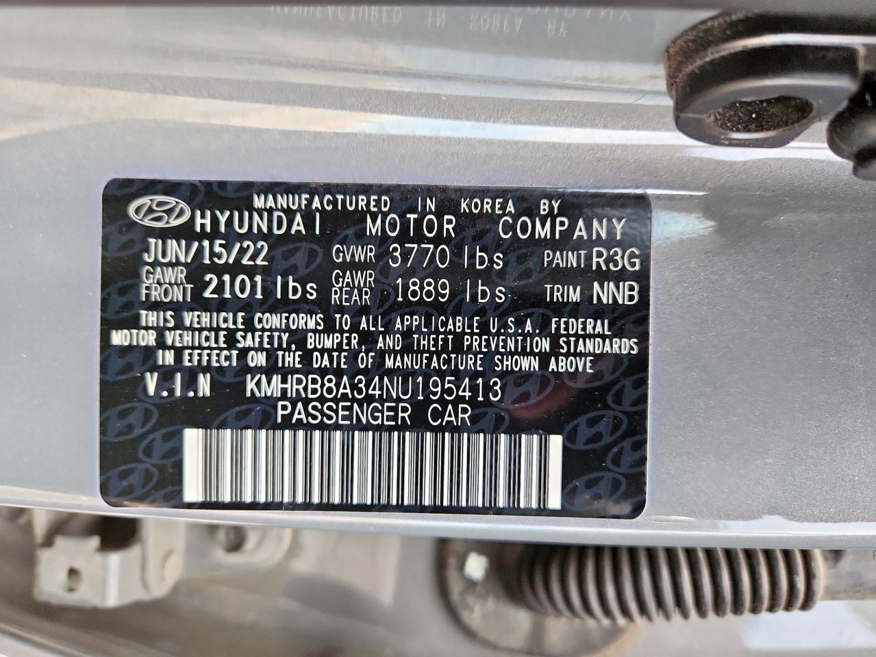 2022 Hyundai Venue Se VIN: KMHRB8A34NU195413 Lot: 63564655