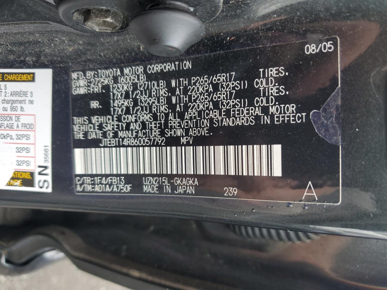 2006 Toyota 4Runner Sr5 VIN: JTEBT14R860057792 Lot: 64440485