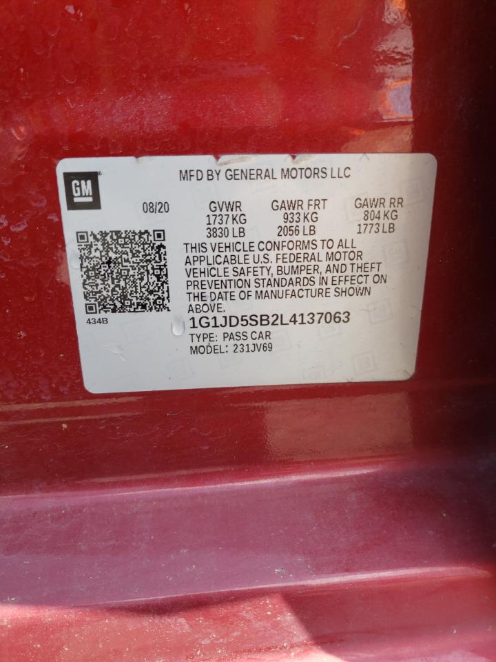 2020 Chevrolet Sonic Lt VIN: 1G1JD5SB2L4137063 Lot: 64947895