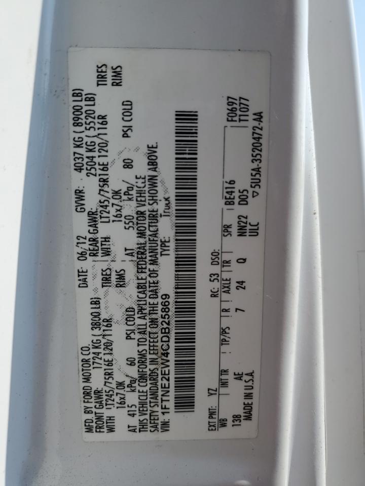 2012 Ford Econoline E250 Van VIN: 1FTNE2EW4CDB25869 Lot: 64228925
