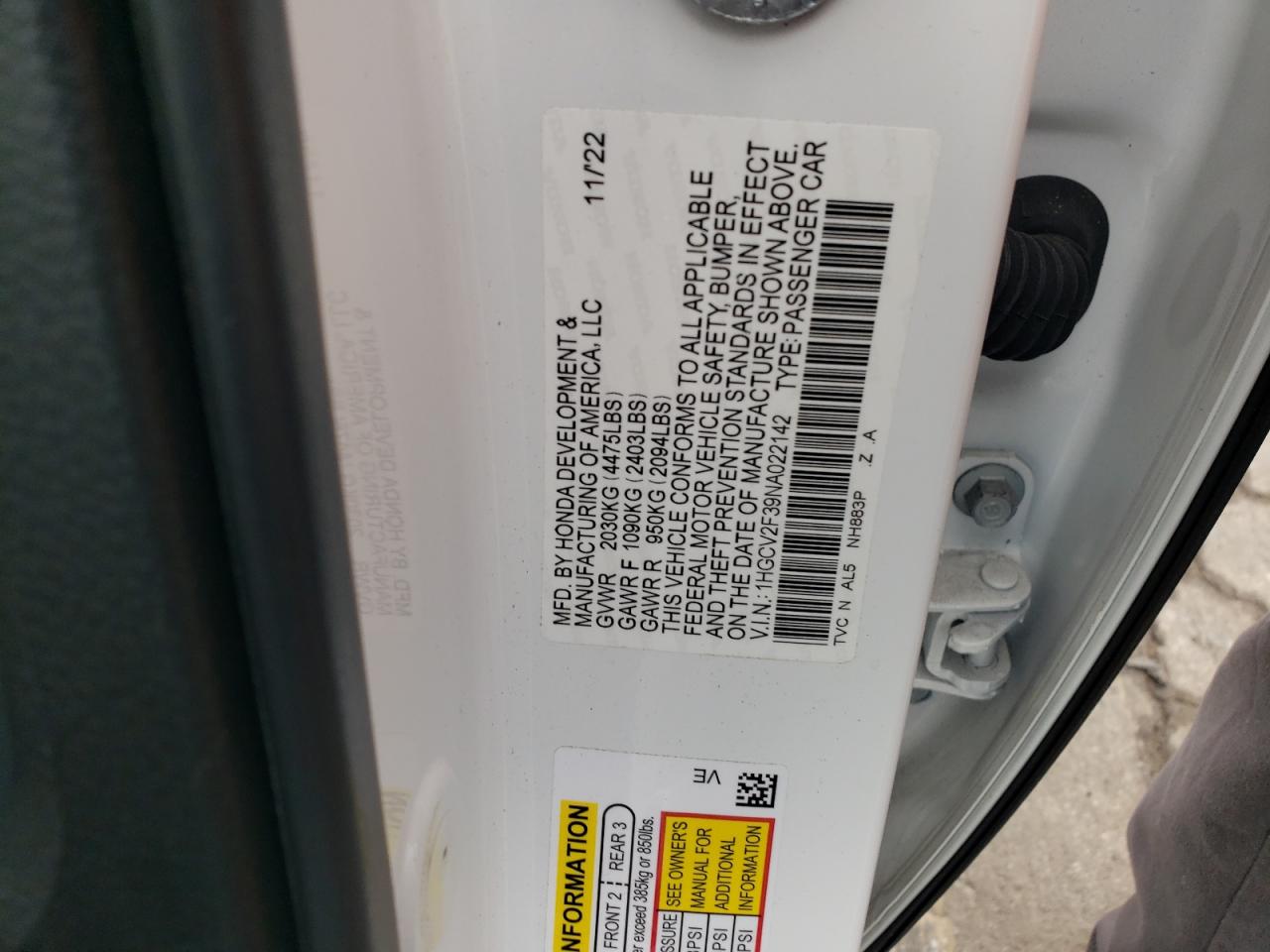 2022 Honda Accord Sport VIN: 1HGCV2F39NA022142 Lot: 62414185