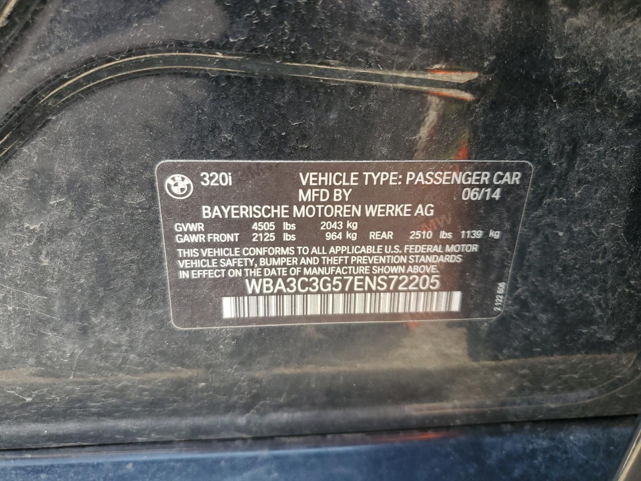 2014 BMW 320 I xDrive VIN: WBA3C3G57ENS72205 Lot: 66721785