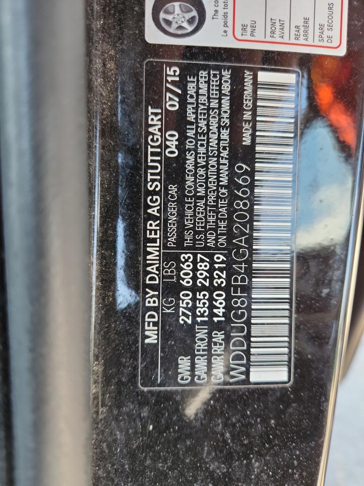 2016 Mercedes-Benz S 550 4Matic VIN: WDDUG8FB4GA208669 Lot: 63305815