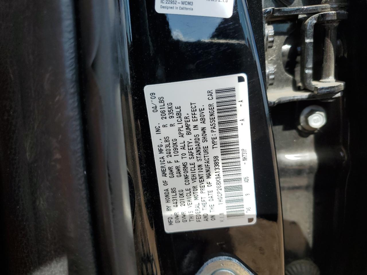 2009 Honda Accord Exl VIN: 1HGCP268X9A133858 Lot: 64899525