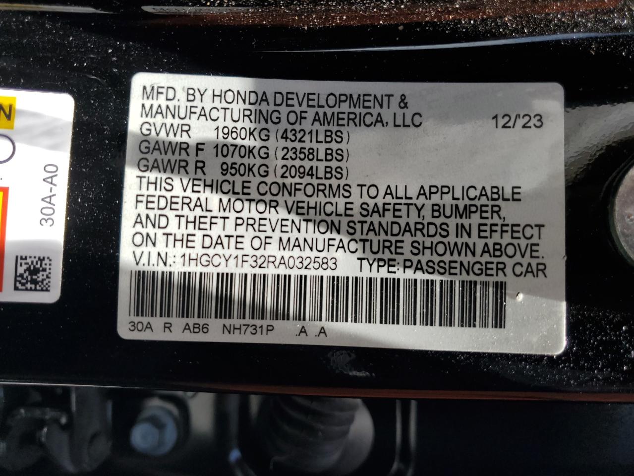 2024 Honda Accord Ex VIN: 1HGCY1F32RA032583 Lot: 65389575