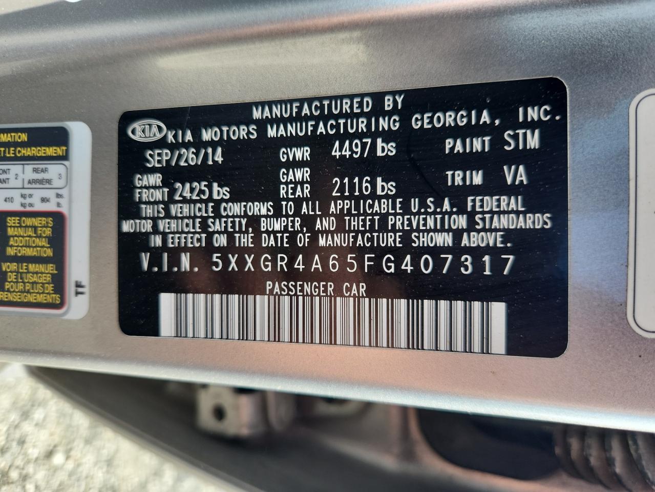 2015 Kia Optima Sx VIN: 5XXGR4A65FG407317 Lot: 62921025