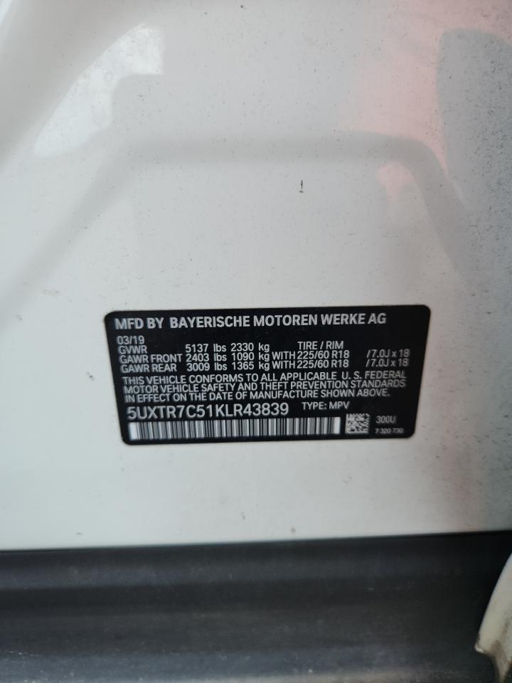 2019 BMW X3 Sdrive30I VIN: 5UXTR7C51KLR43839 Lot: 65731305