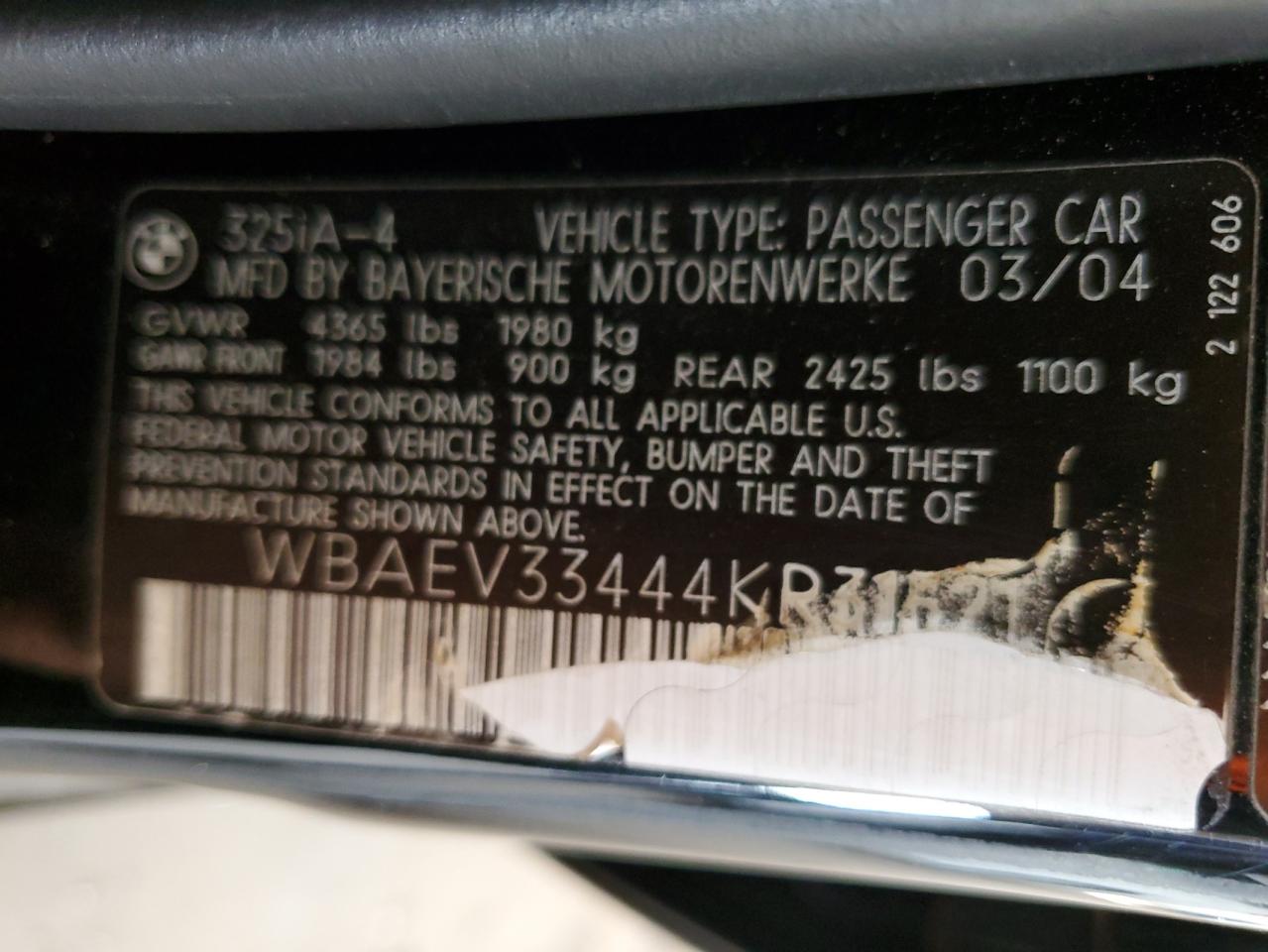 2004 BMW 325 I VIN: WBAEV33444KR31521 Lot: 63282055