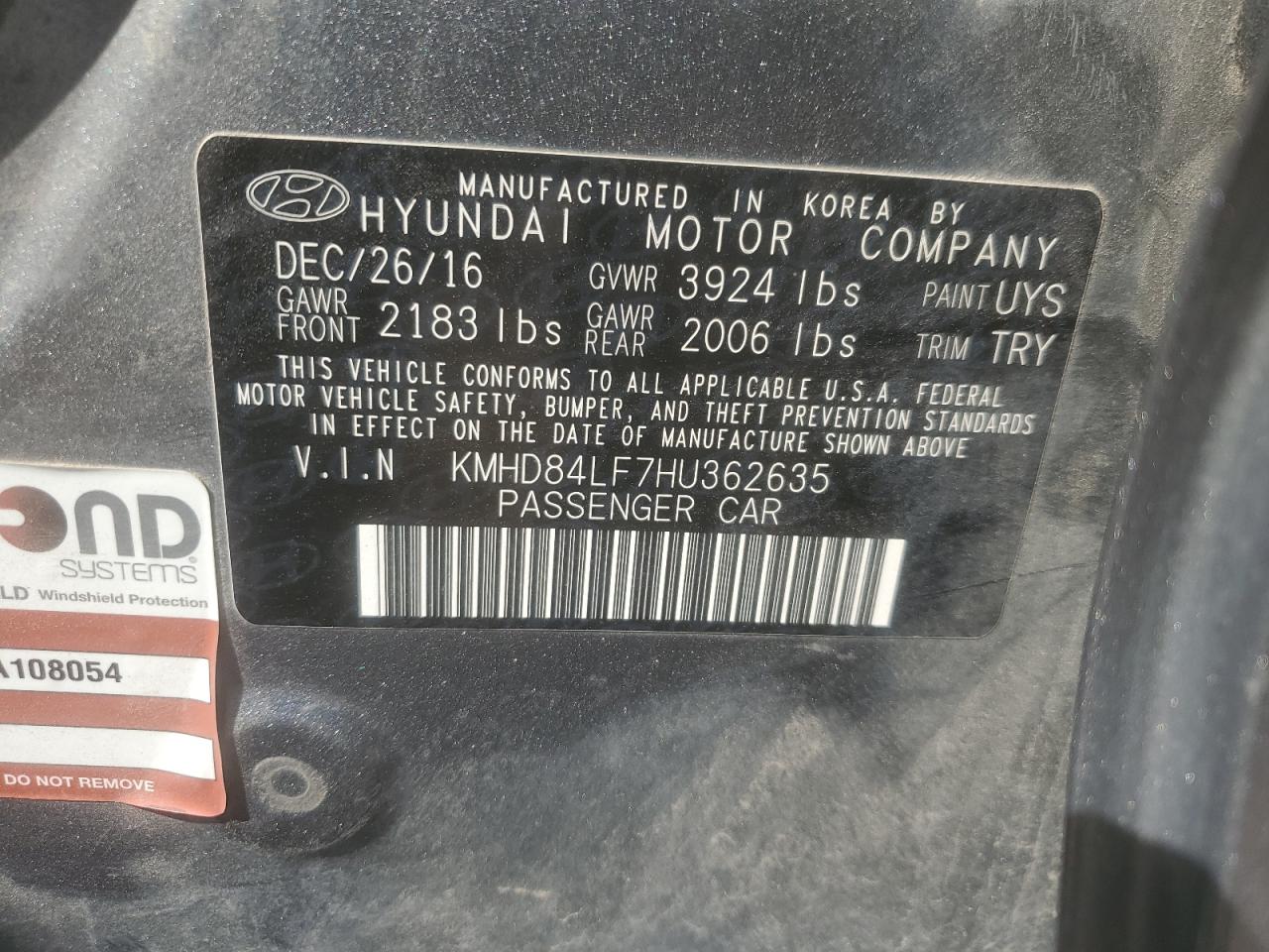 2017 Hyundai Elantra Se VIN: KMHD84LF7HU362635 Lot: 65542005