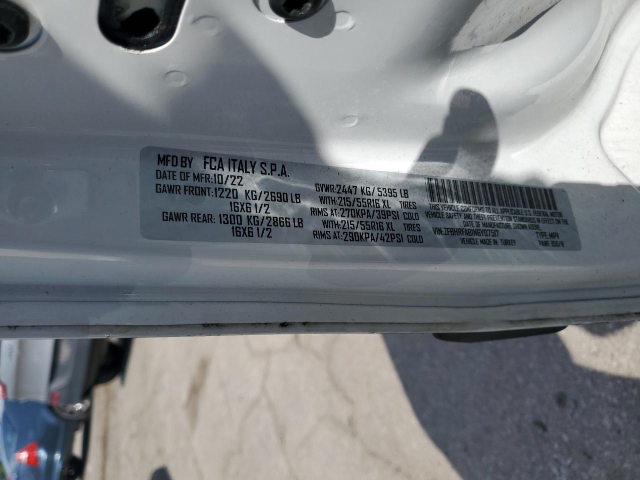2022 Ram Promaster City Tradesman VIN: ZFBHRFAB1N6Y07517 Lot: 64000655