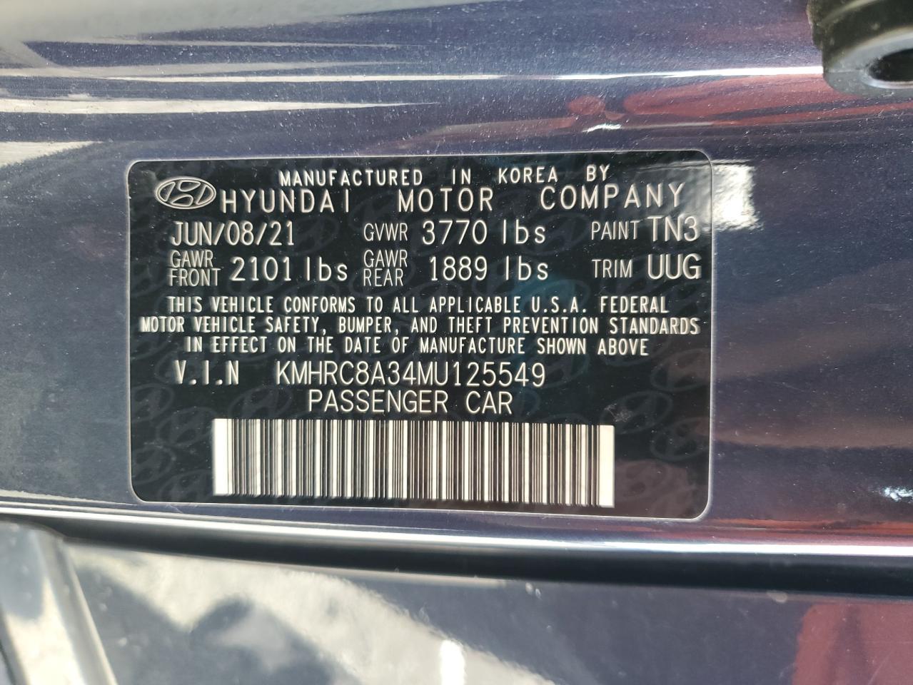2021 Hyundai Venue Sel VIN: KMHRC8A34MU125549 Lot: 63621825