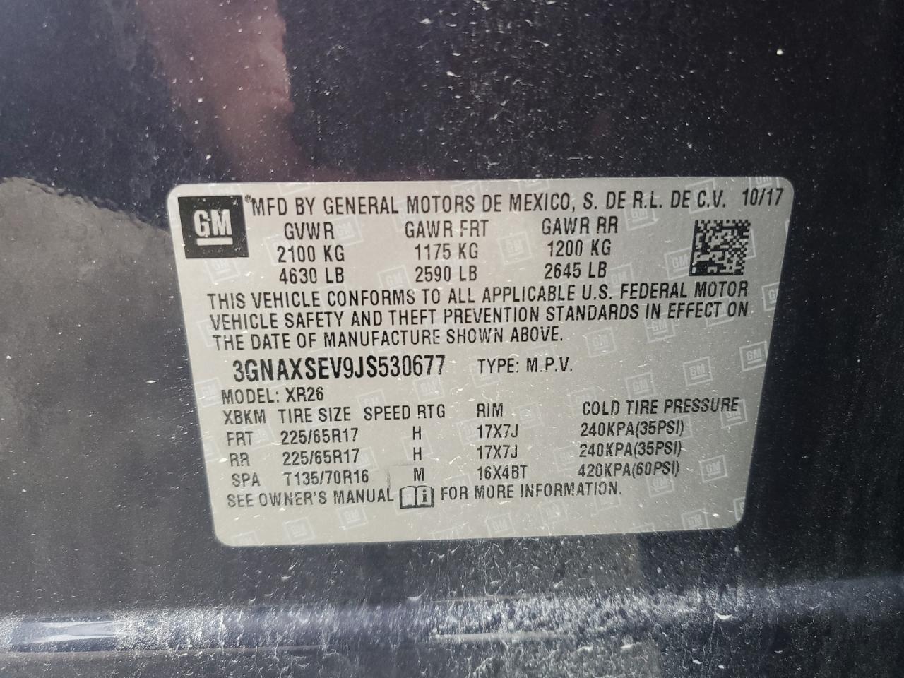 2018 Chevrolet Equinox Lt VIN: 3GNAXSEV9JS530677 Lot: 80101135