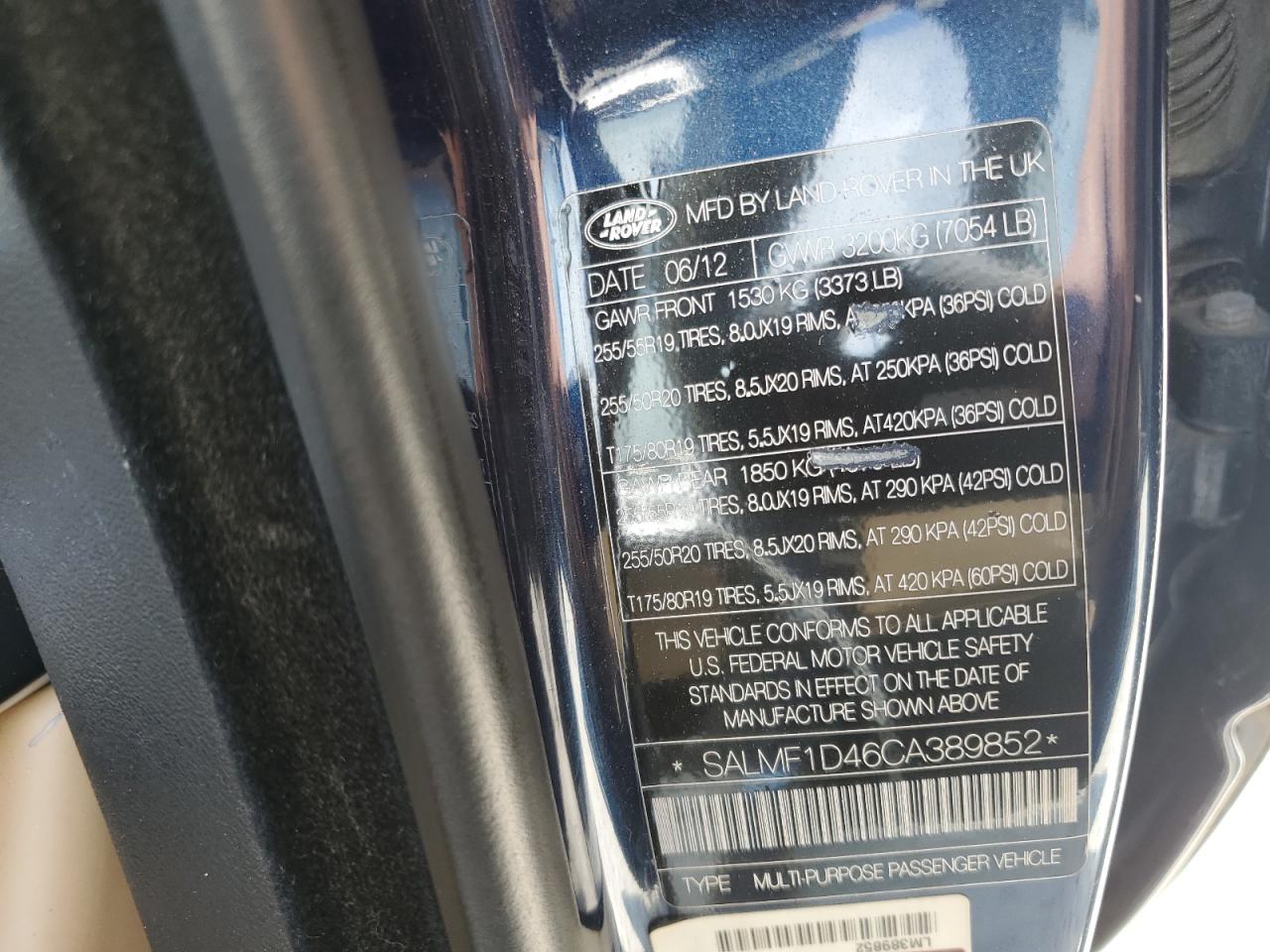 SALMF1D46CA389852 2012 Land Rover Range Rover Hse Luxury