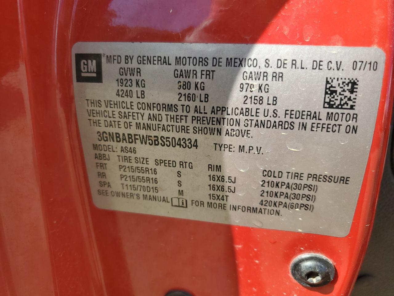 3gnbabfw5bs504334 3GNBABFW5BS504334 2011 Chevrolet Hhr Lt