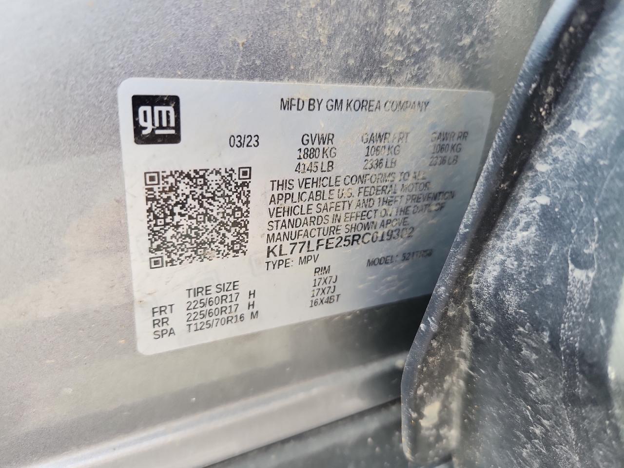 2024 Chevrolet Trax Ls VIN: KL77LFE25RC019302 Lot: 64850975