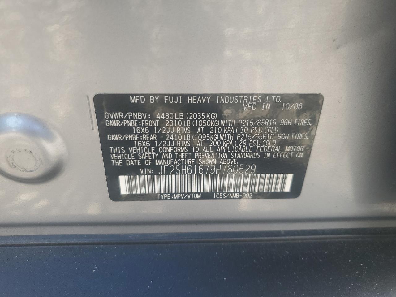 2009 Subaru Forester 2.5X VIN: JF2SH61679H760529 Lot: 65410645