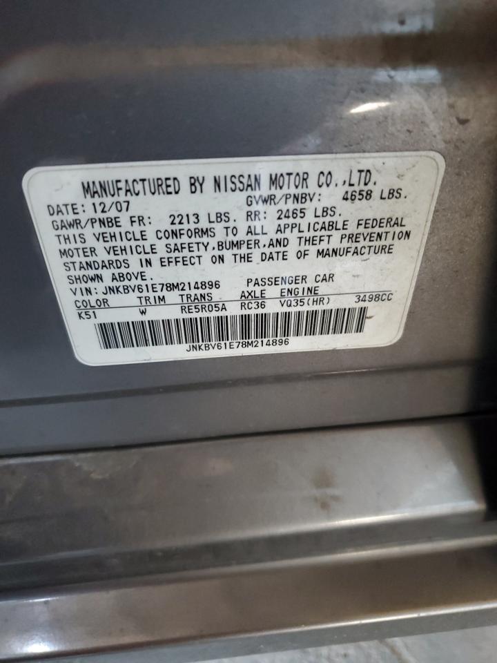 2008 Infiniti G35 VIN: JNKBV61E78M214896 Lot: 64438535