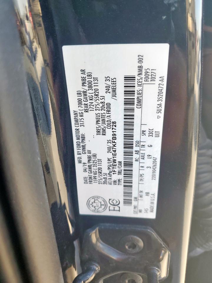 2019 Ford F150 Supercrew VIN: 1FTEW1E47KFB91728 Lot: 65759775