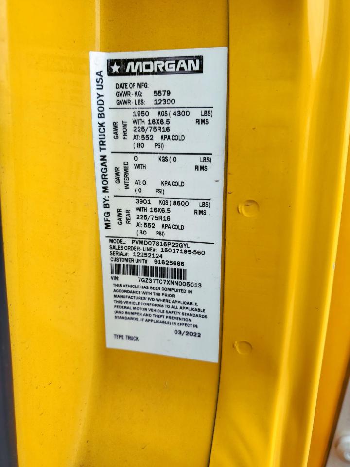 2022 GMC Savana Cutaway G3500 VIN: 7GZ37TC7XNN005013 Lot: 65619535