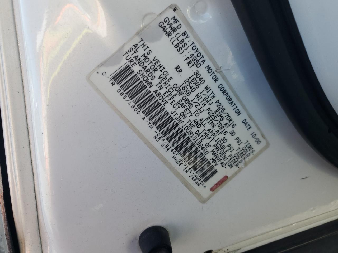 2001 Lexus Rx 300 VIN: JTJHF10U81082460 Lot: 66504725