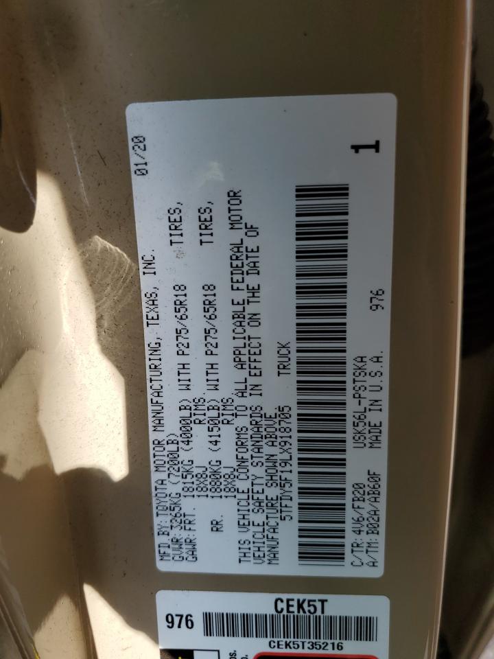 2020 Toyota Tundra Crewmax Sr5 VIN: 5TFDY5F19LX918705 Lot: 65470855