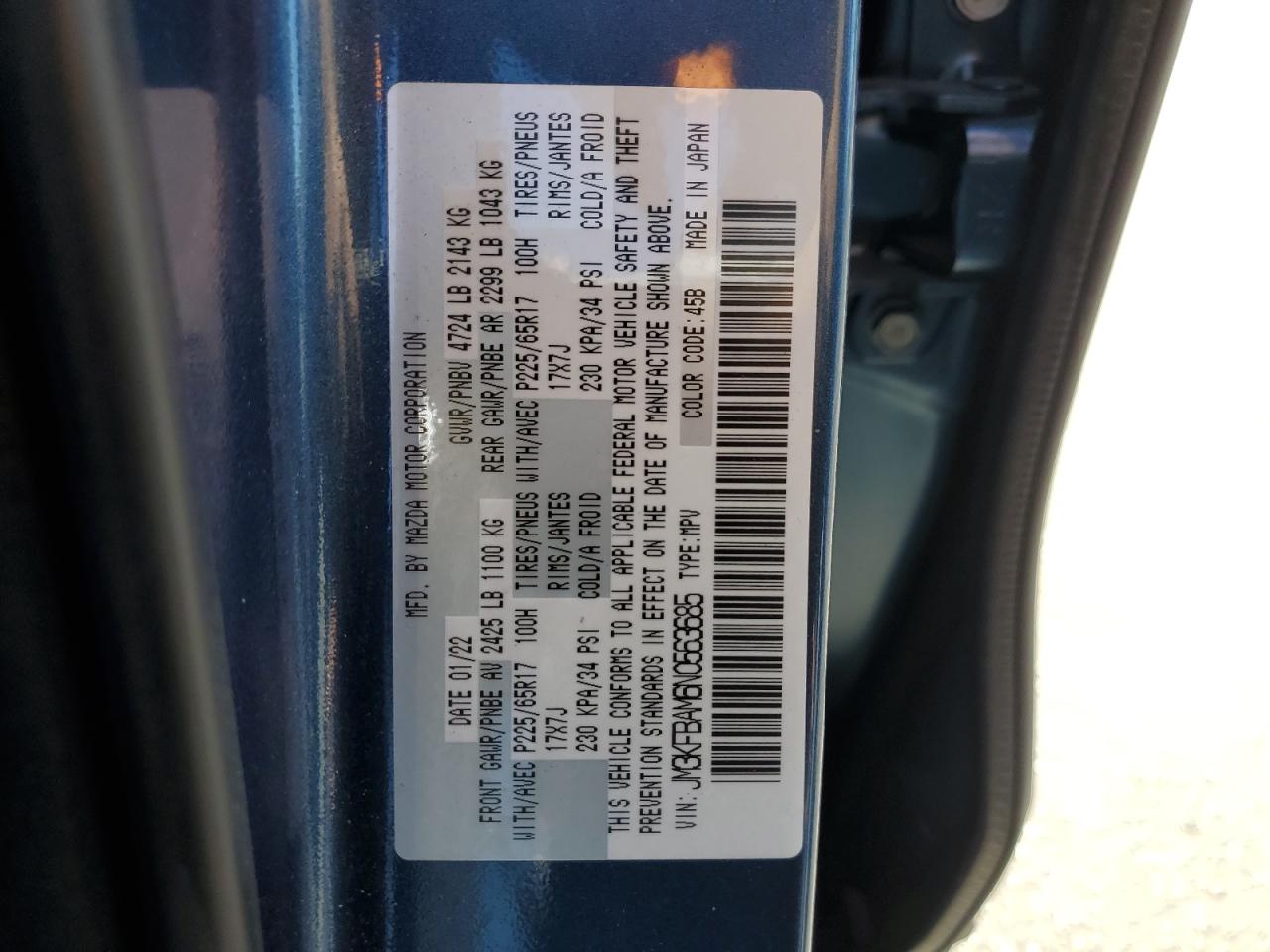 2022 Mazda Cx-5 VIN: JM3KFBAM6N0563685 Lot: 63876105