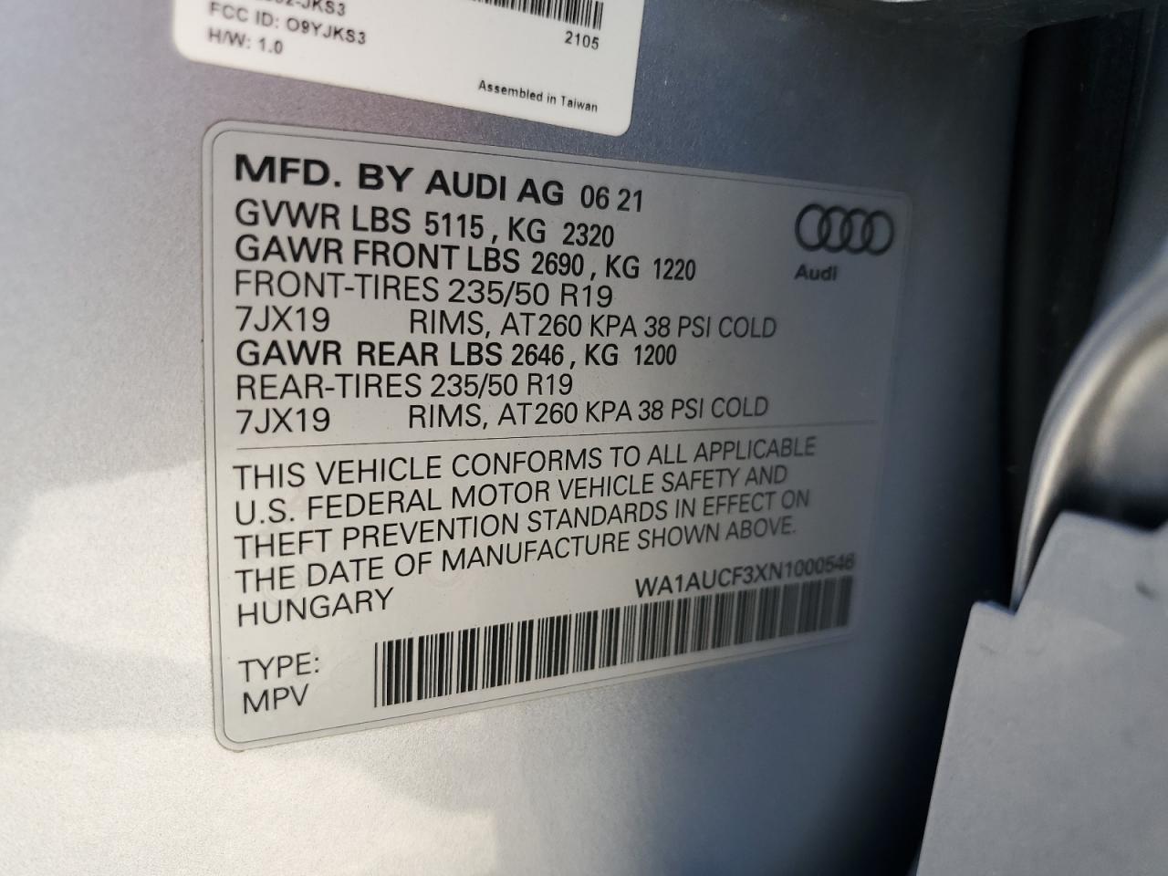 2022 Audi Q3 Premium 40 VIN: WA1AUCF3XN1000546 Lot: 63905925