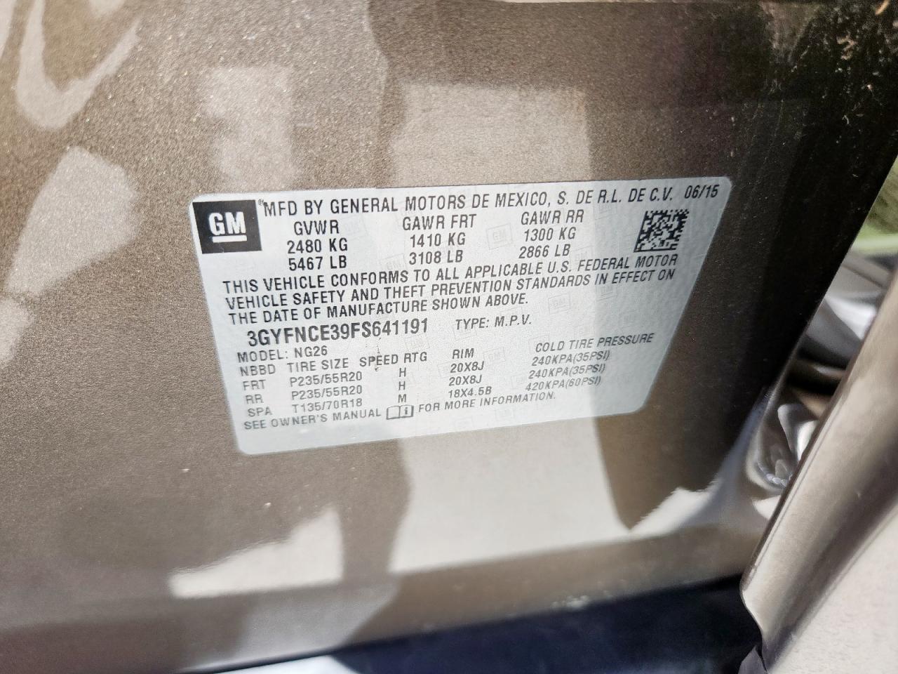 2015 Cadillac Srx Performance Collection VIN: 3GYFNCE39FS641191 Lot: 66859785