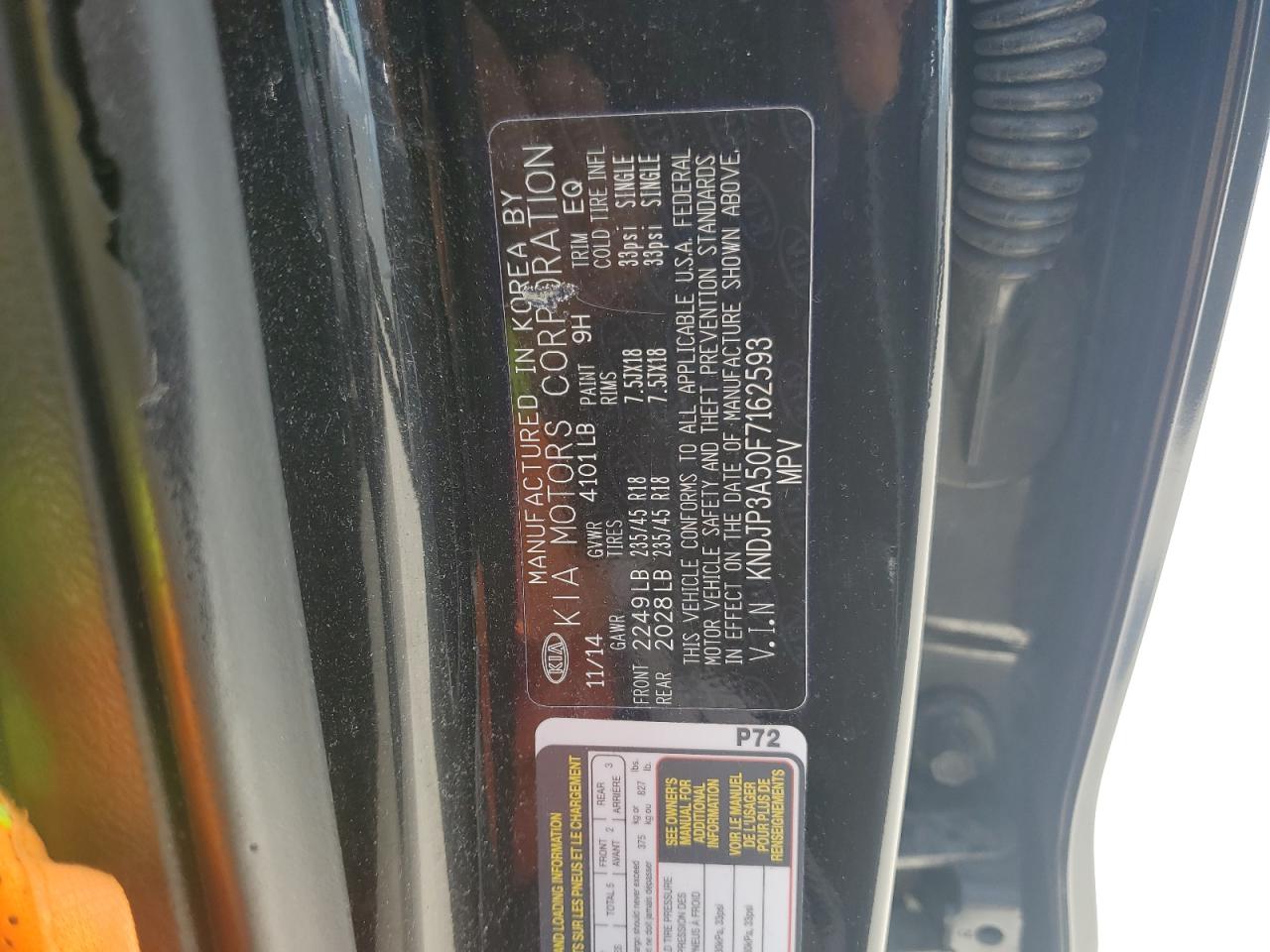 2015 Kia Soul + VIN: KNDJP3A50F7162593 Lot: 64652885