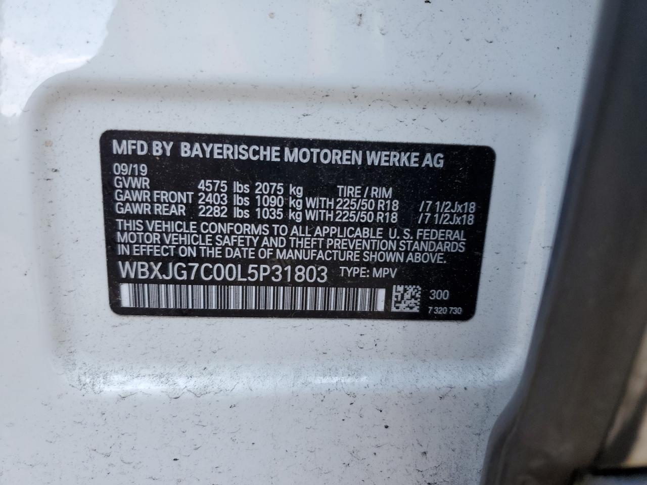 2020 BMW X1 Sdrive28I VIN: WBXJG7C00L5P31803 Lot: 64020885