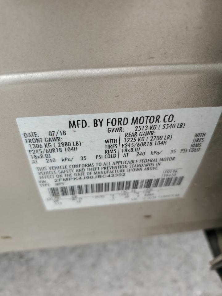 2018 Ford Edge Sel VIN: 2FMPK4J90JBC43302 Lot: 65587045