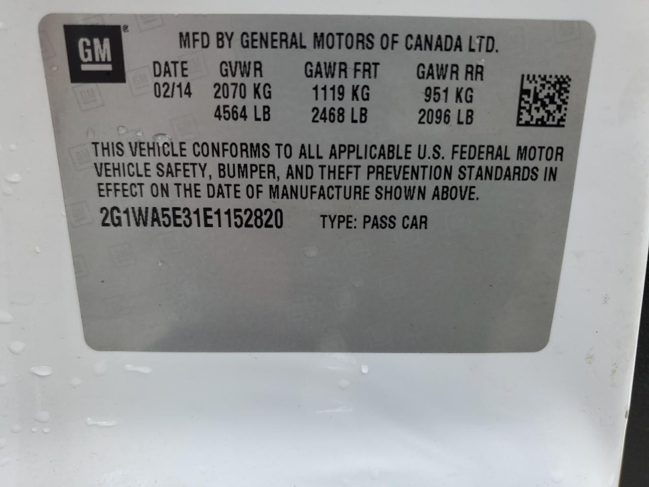 2014 Chevrolet Impala Limited Ls VIN: 2G1WA5E31E1152820 Lot: 65509425