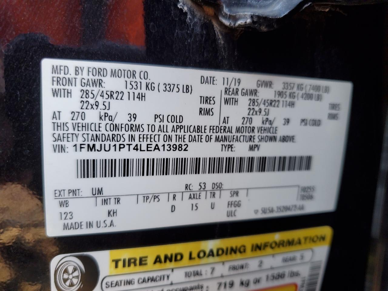 2020 Ford Expedition King Ranch VIN: 1FMJU1PT4LEA13982 Lot: 64019945