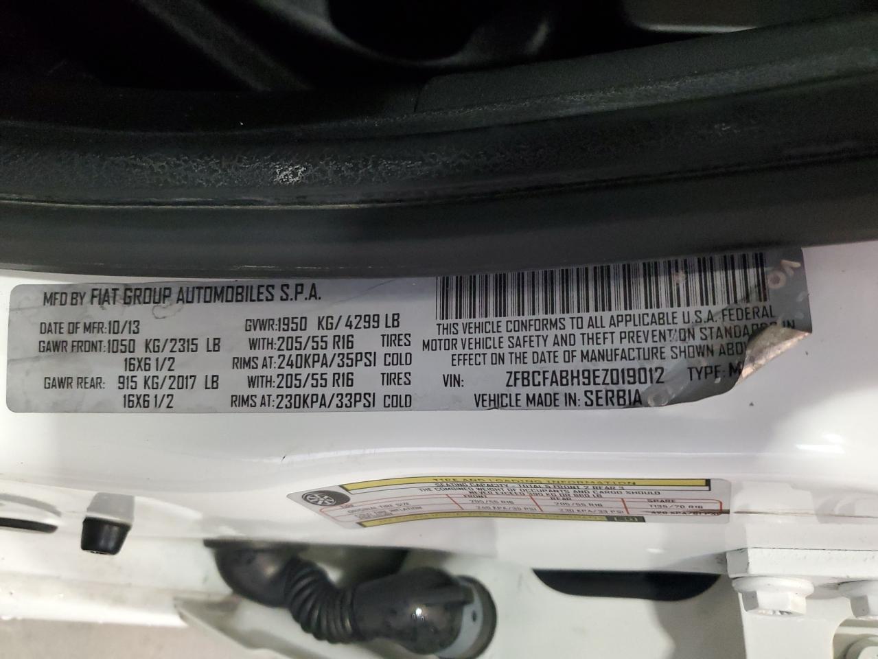 2014 Fiat 500L Easy VIN: ZFBCFABH9EZ019012 Lot: 63254015
