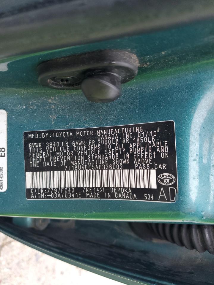 2010 Toyota Corolla Base VIN: 2T1BU4EE5AC336002 Lot: 64088275