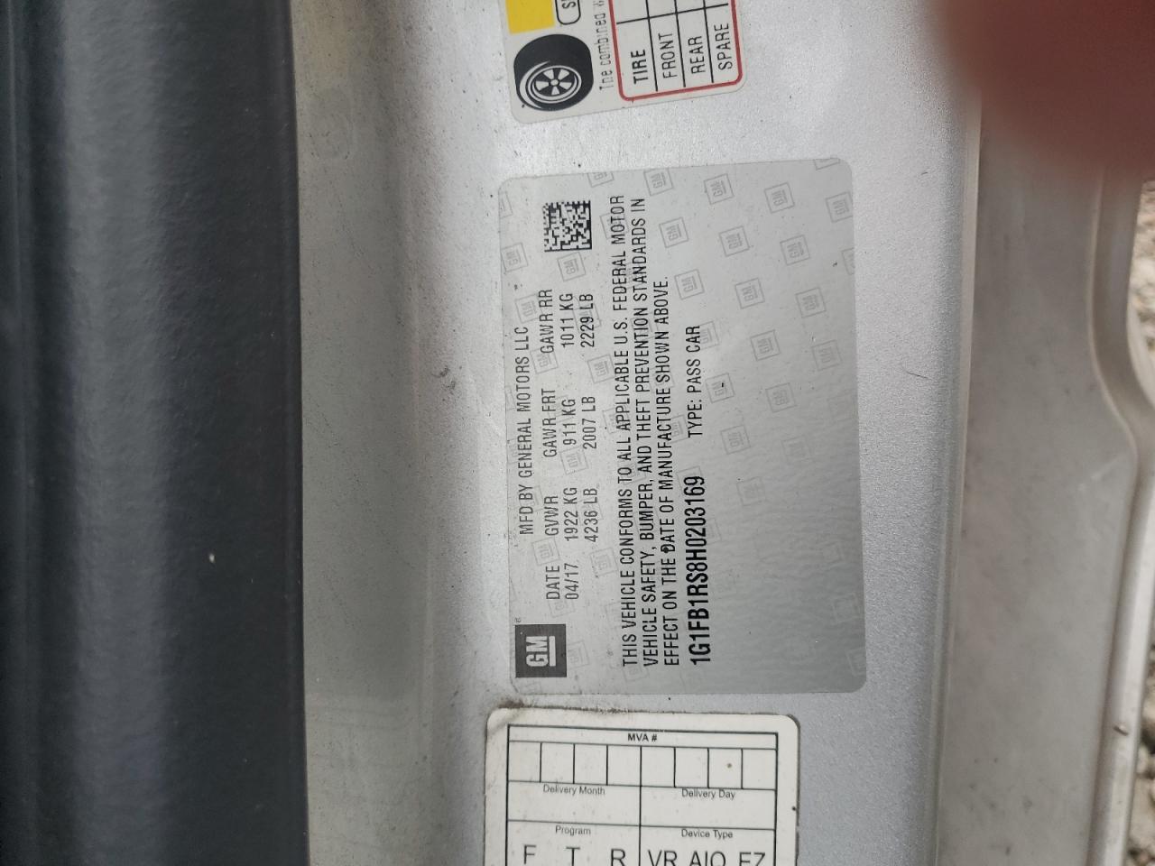 2017 Chevrolet Camaro Lt VIN: 1G1FB1RS8H0203169 Lot: 66176195