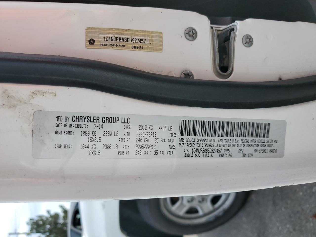 2014 Jeep Patriot Sport VIN: 1C4NJPBA8ED927457 Lot: 65690875