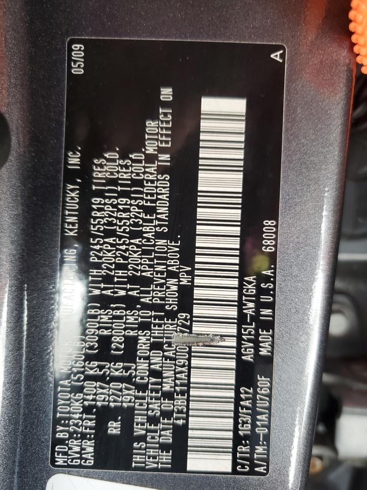 2009 Toyota Venza VIN: 4T3BE11AX9U003729 Lot: 65549245