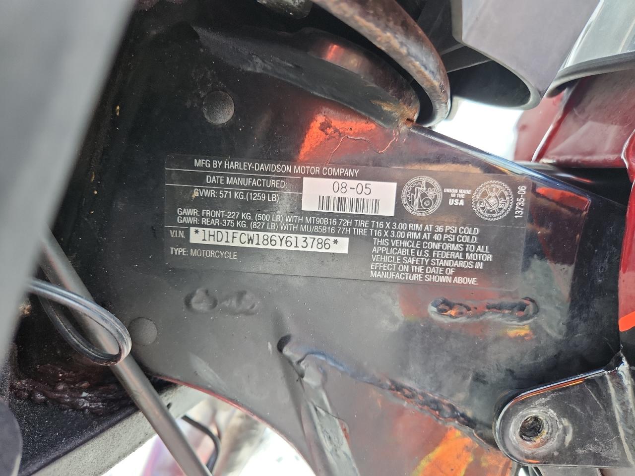 2006 Harley-Davidson Flhtcui VIN: 1HD1FCW186Y613786 Lot: 63094835