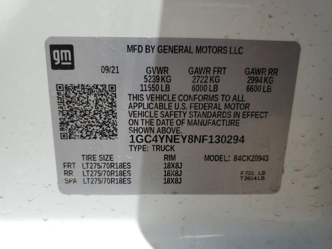 2022 Chevrolet Silverado K2500 Heavy Duty Lt VIN: 1GC4YNEY8NF130294 Lot: 64933215