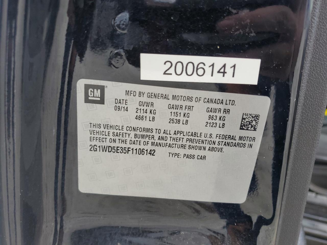 2015 Chevrolet Impala Limited Police VIN: 2G1WD5E35F1106142 Lot: 65024255