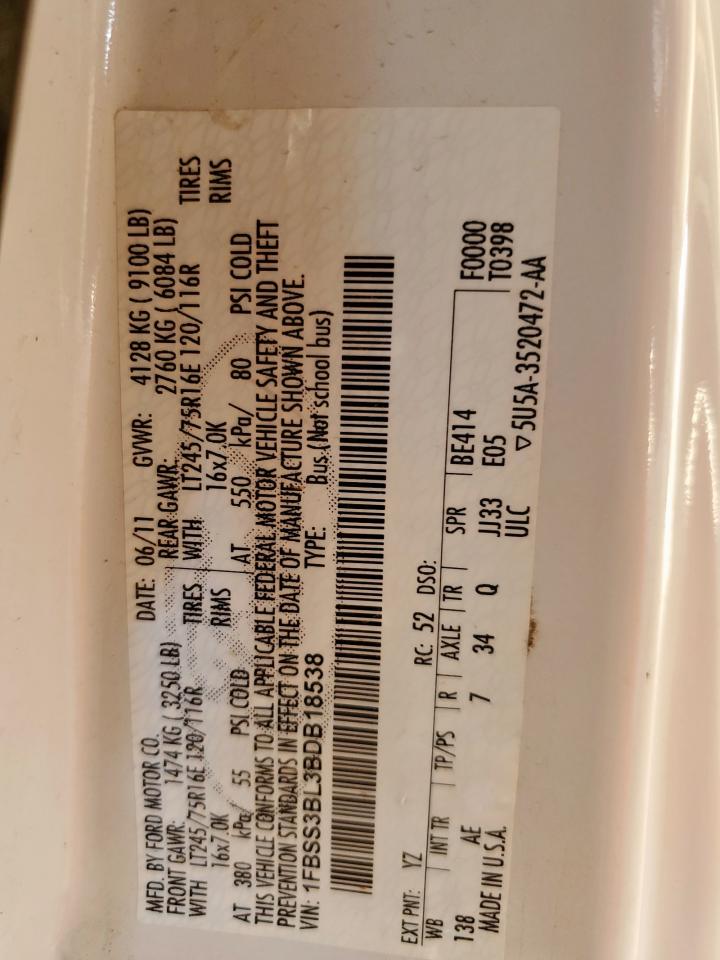2011 Ford Econoline E350 Super Duty Wagon VIN: 1FBSS3BL3BDB18538 Lot: 63603655