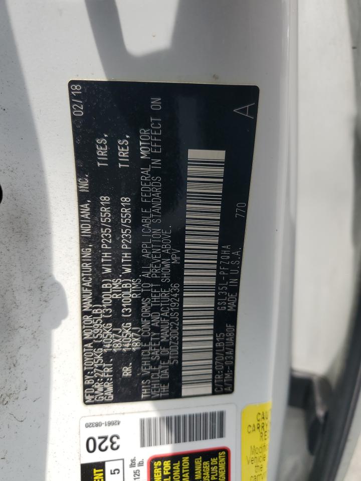 2018 Toyota Sienna Xle VIN: 5TDDZ3DC2JS192436 Lot: 62954895
