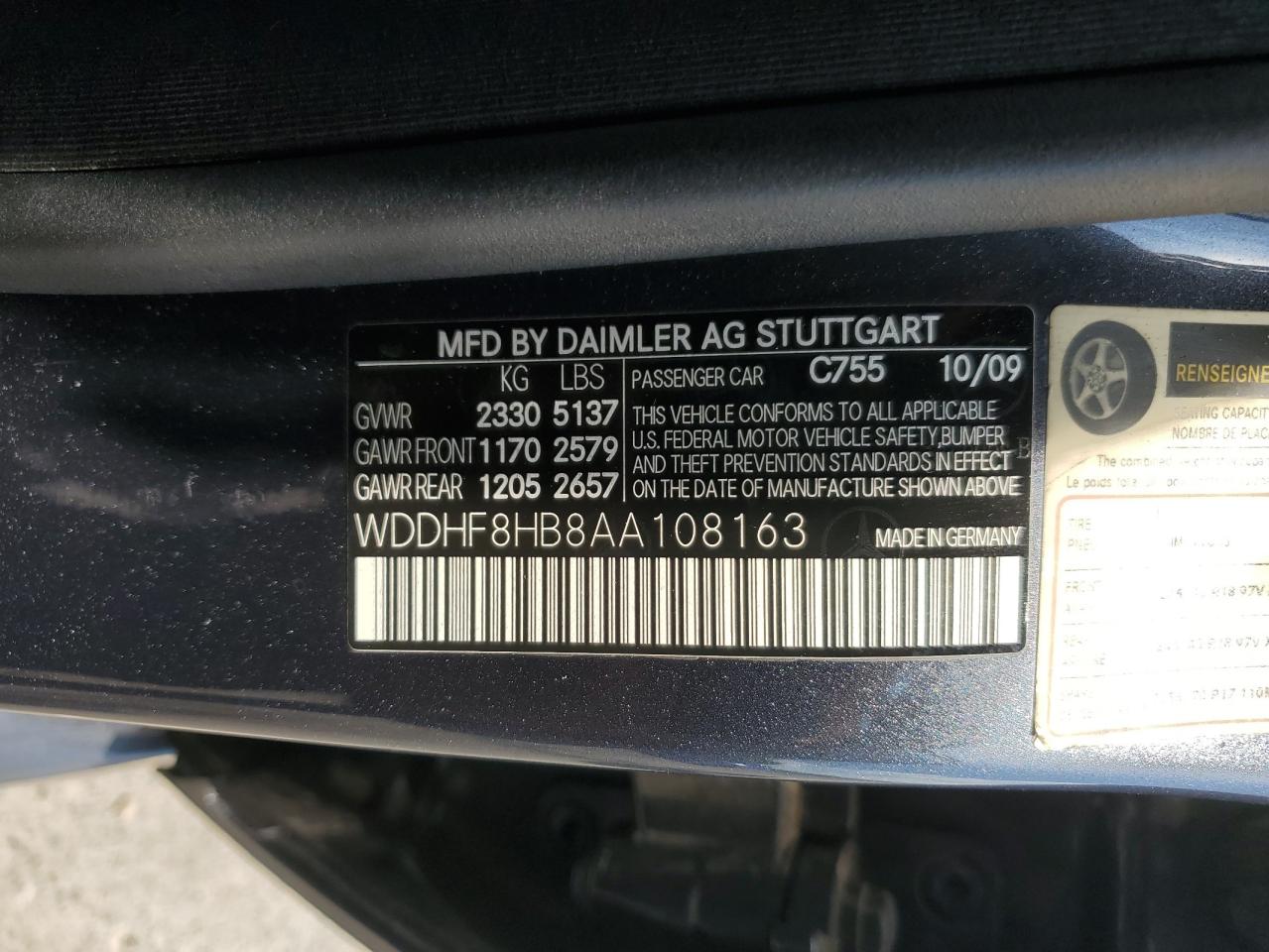 2010 Mercedes-Benz E 350 4Matic VIN: WDDHF8HB8AA108163 Lot: 63018035