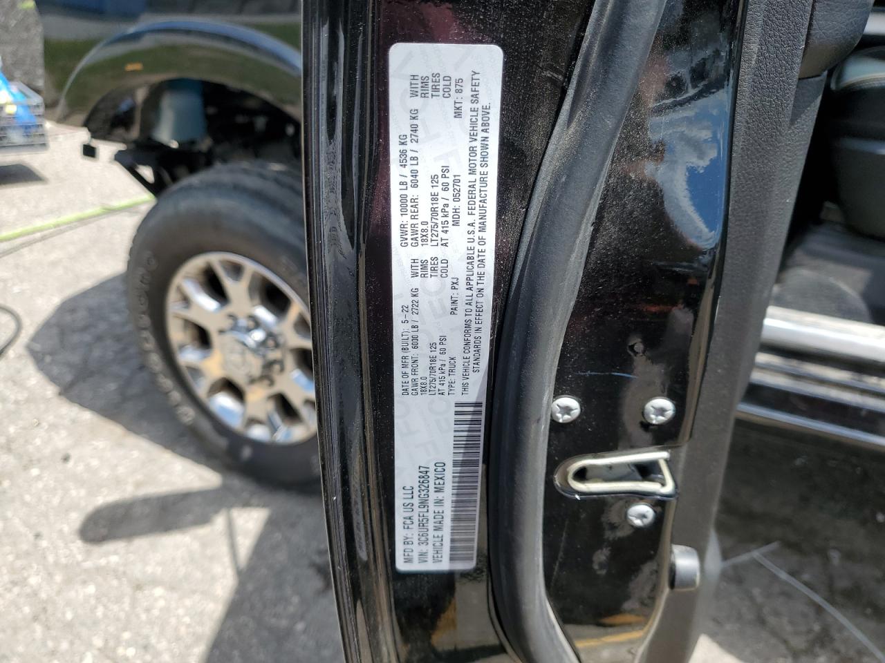 2022 Ram 2500 Laramie VIN: 3C6UR5FL9NG326847 Lot: 63666415