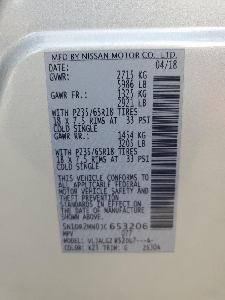 2018 Nissan Pathfinder S VIN: 5N1DR2MN0JC653206 Lot: 64957515