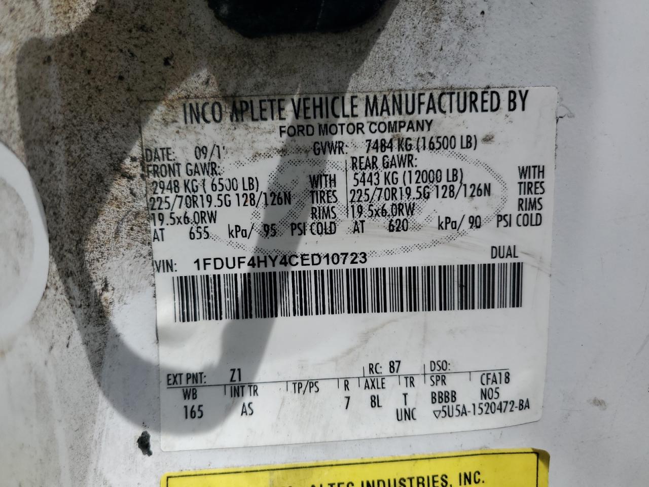 2012 Ford F450 Super Duty VIN: 1FDUF4HY4CED10723 Lot: 64487485