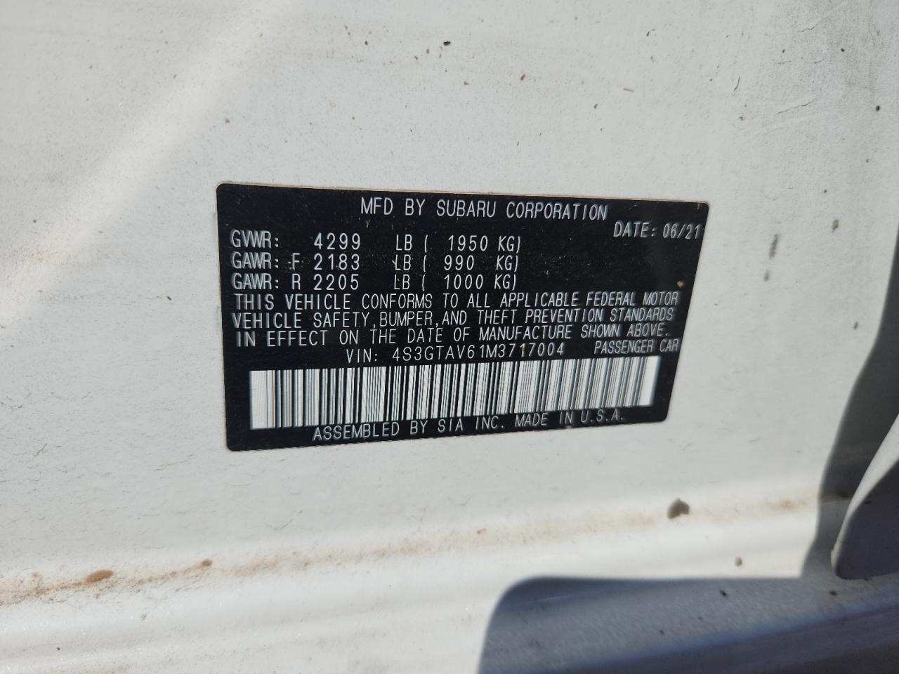 2021 Subaru Impreza Premium VIN: 4S3GTAV61M3717004 Lot: 65111415