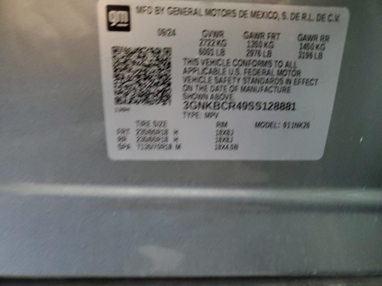 3gnkbcr49ss128881 3GNKBCR49SS128881 2025 Chevrolet Blazer 2Lt