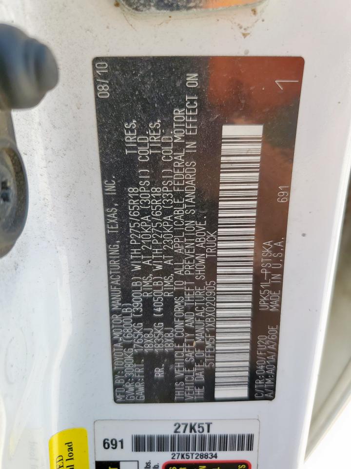 2011 Toyota Tundra Crewmax Sr5 VIN: 5TFEM5F1XBX020905 Lot: 67052815